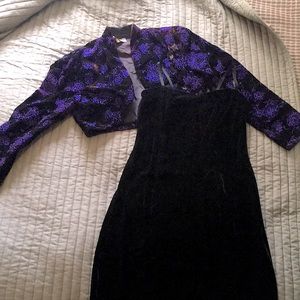 Vintage 90s black velvet dress, crop glitzy jacket